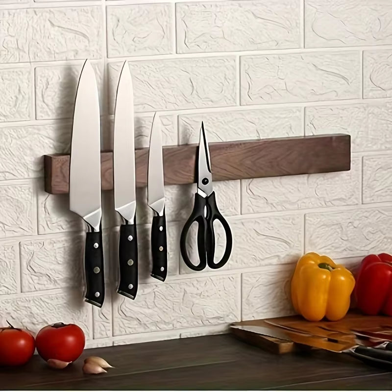 1Pc, 16Inch Walnut Magnetic Knife Holder for Wall, Magnetic Knife Strip, Powerful Wooden Magnet Knife Rack for Kitchen Knives