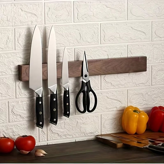 1Pc, 16Inch Walnut Magnetic Knife Holder for Wall, Magnetic Knife Strip, Powerful Wooden Magnet Knife Rack for Kitchen Knives